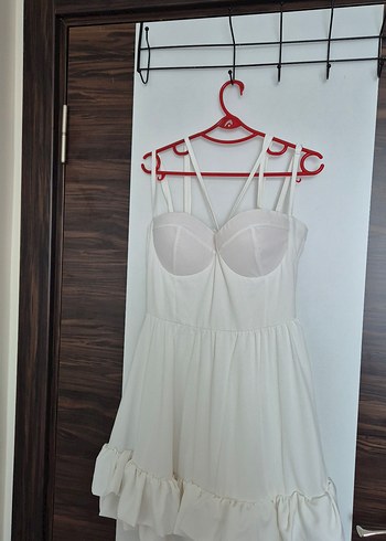 Beyaz İnce Askılı Mini Mezuniyet Elbisesi - Görsel 2