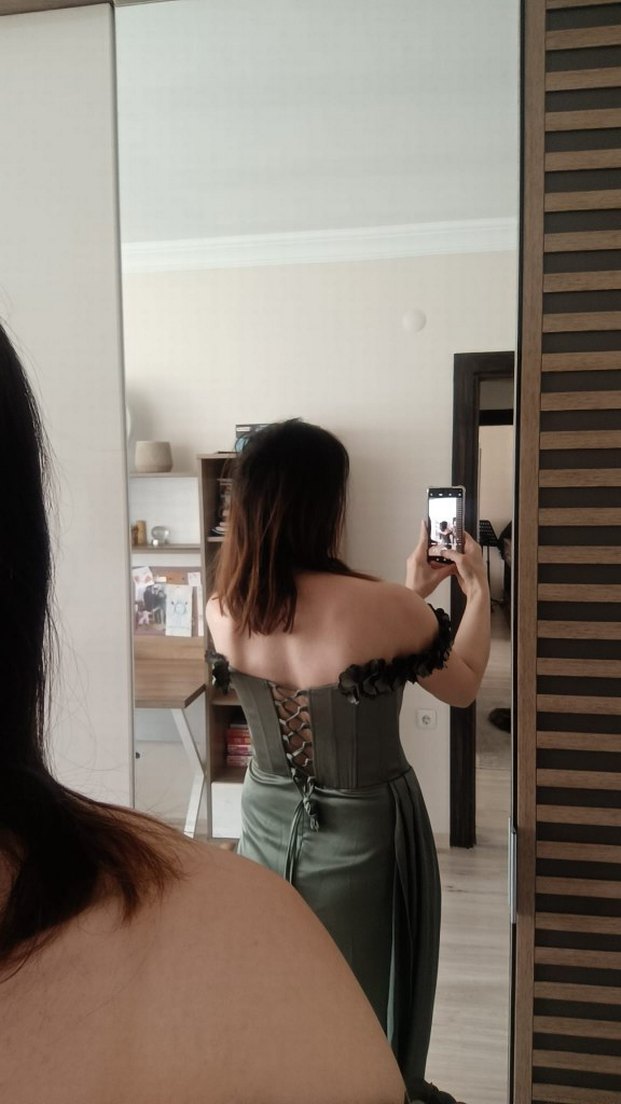 Haki Drapeli Uzun Abiye Elbise - Görsel 2