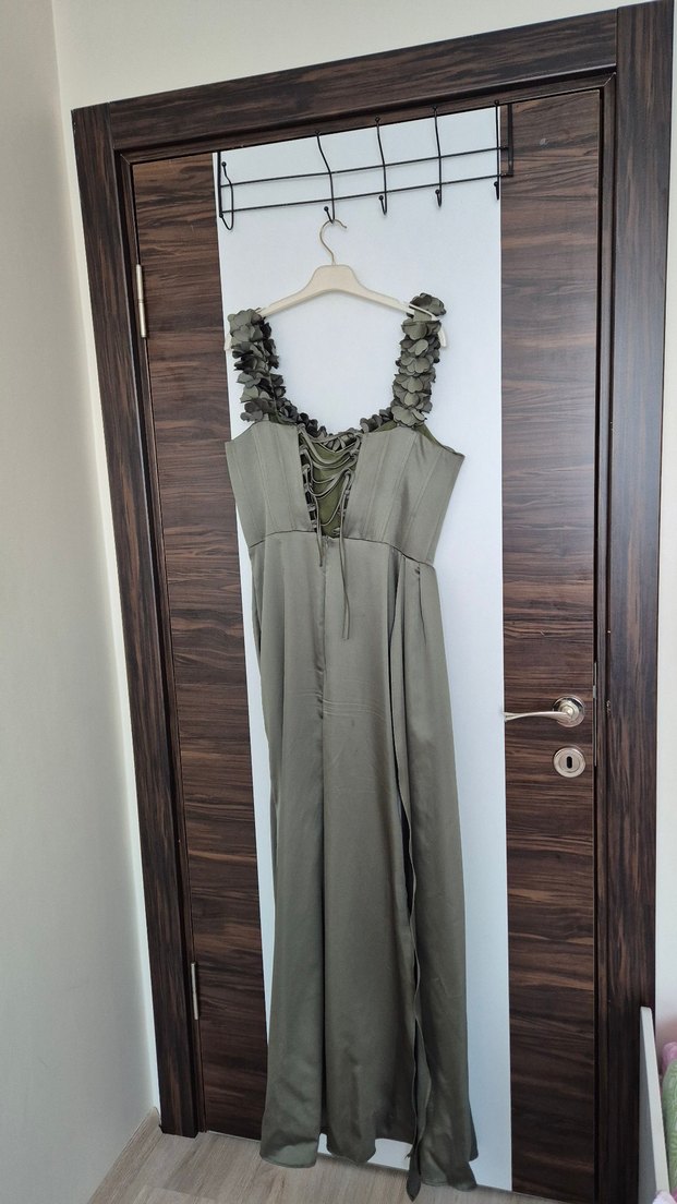 Haki Drapeli Uzun Abiye Elbise - Görsel 4