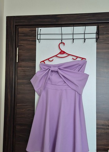 Lila Straplez Kısa Kadın Elbise - Görsel 2