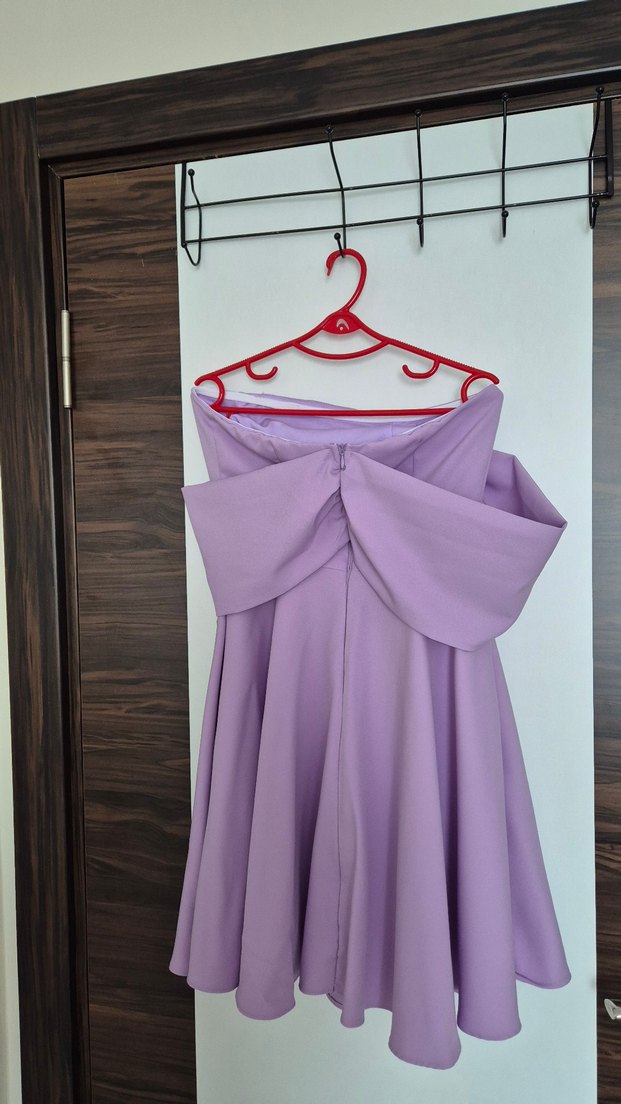 Lila Straplez Kısa Kadın Elbise - Görsel 3