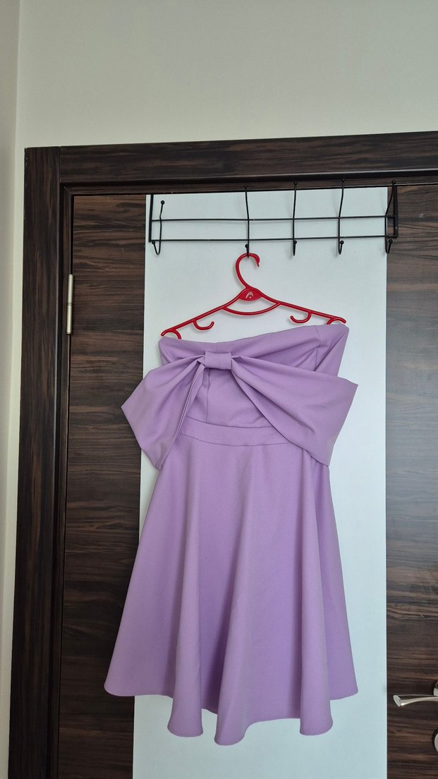 Lila Straplez Kısa Kadın Elbise - Görsel 2