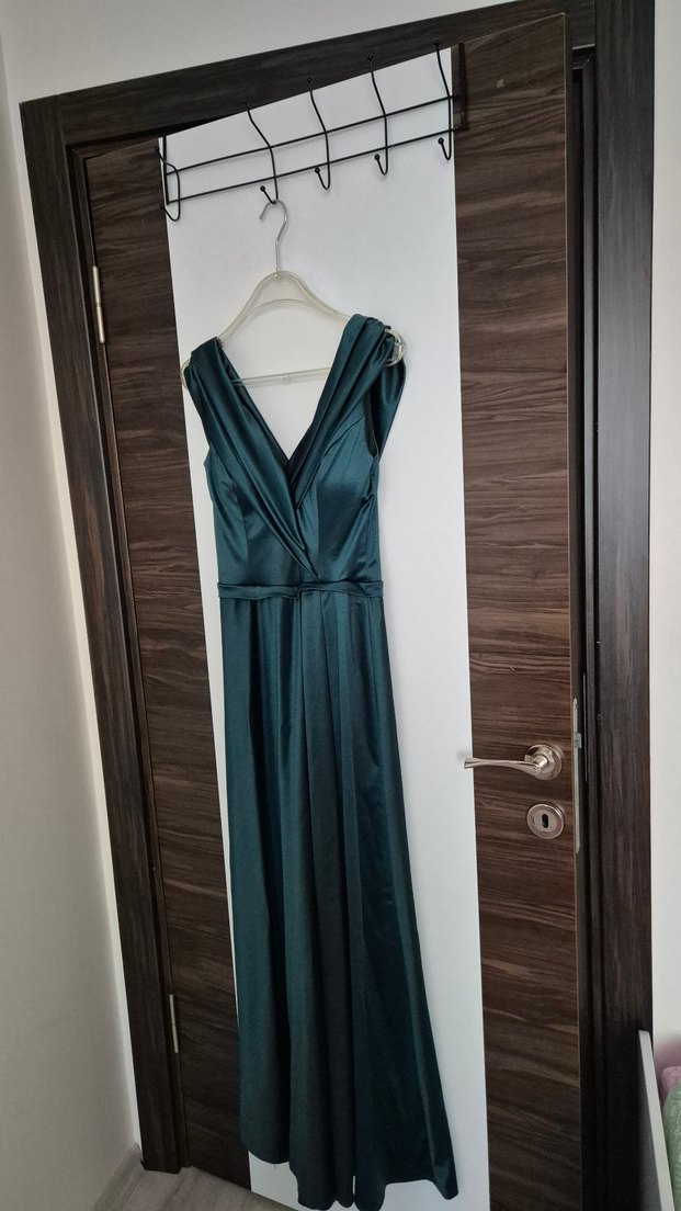 Uzun Turkuaz Drapeli Abiye Elbise - Görsel 2