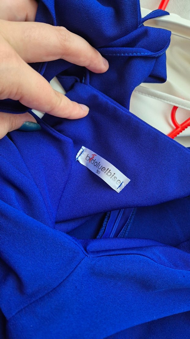 Drapeli Straplez Kısa Mavi Abiye Elbise - Görsel 4