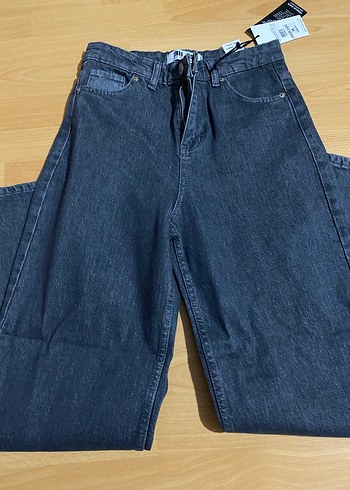 Armani Jeans Gri Kadın Kot Pantolon, Bol Kesim, Kemerli