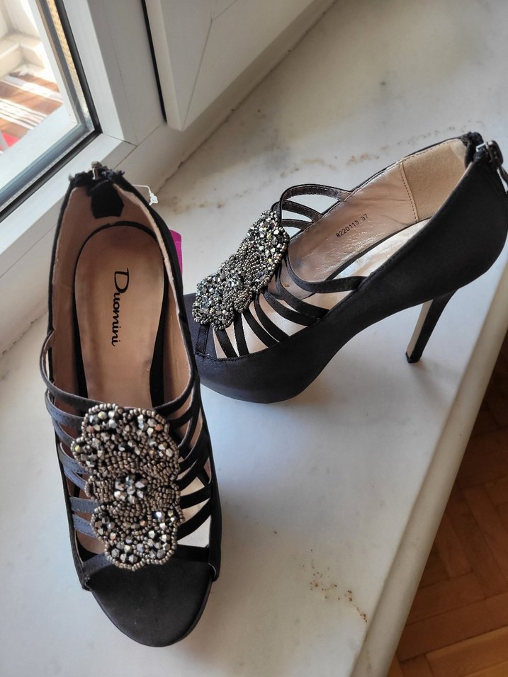 Siyah Payetli Yüksek Topuklu Kadın Ayakkabı - Görsel 5