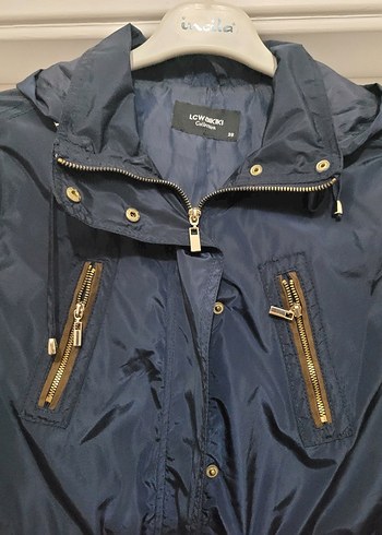 Parlak Lacivert Uzun Kadın Yağmurluk - Görsel 2