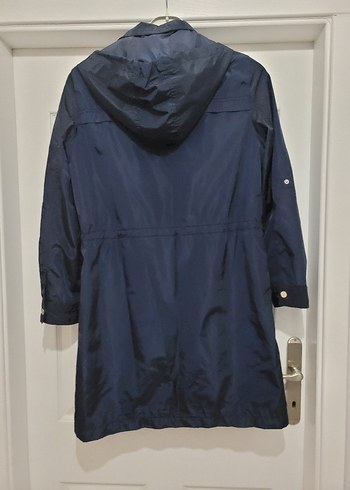 Parlak Lacivert Uzun Kadın Yağmurluk - Görsel 3