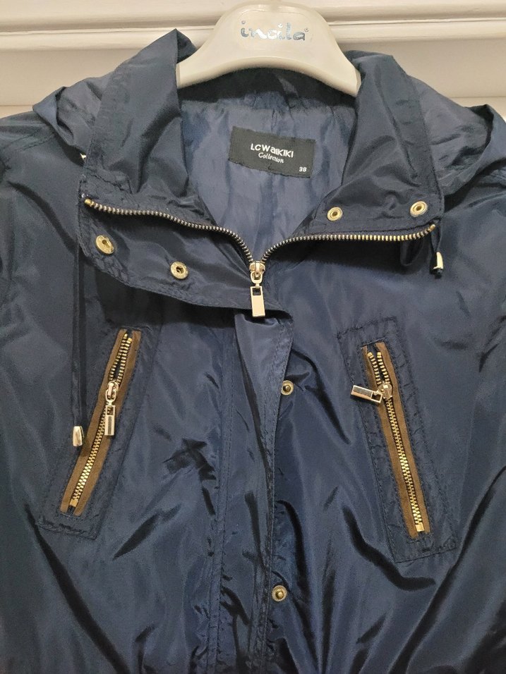 Parlak Lacivert Uzun Kadın Yağmurluk - Görsel 2