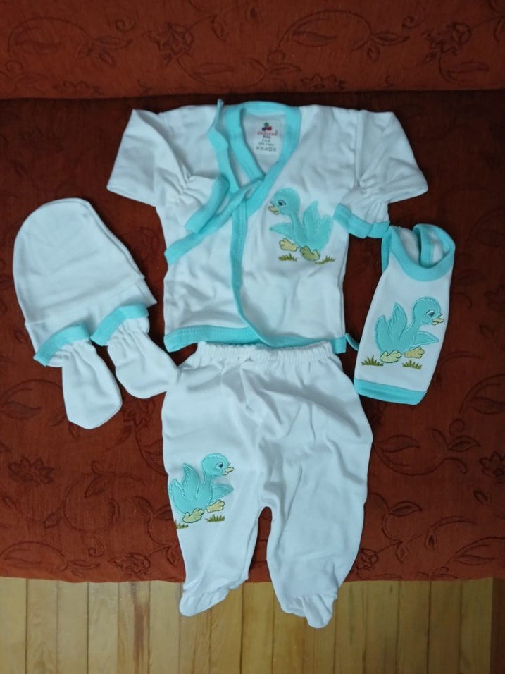 Mavi Örme Bebek Hastane Kıyafeti Seti - Görsel 2