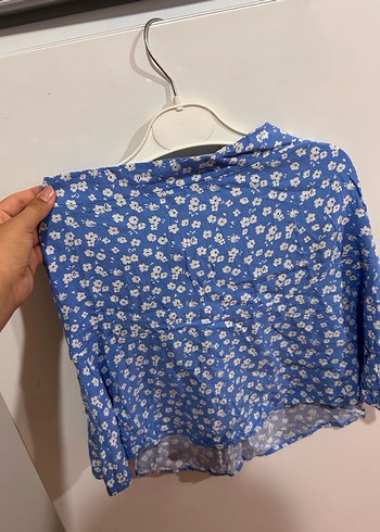 s Beden Mavi Mini Çiçek Desenli Pamuk Etek