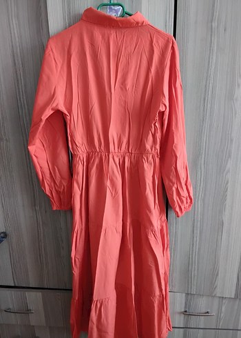 turuncu Uzun Kollu Salaş Elbise - Görsel 2