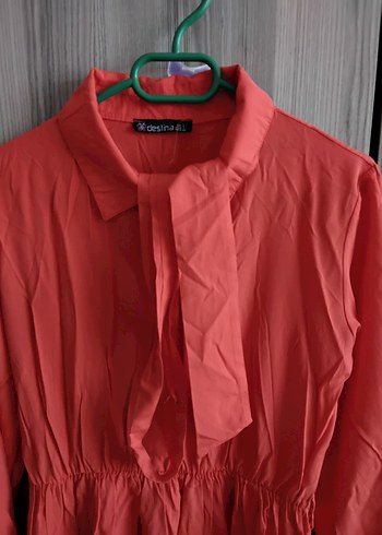 turuncu Uzun Kollu Salaş Elbise - Görsel 3