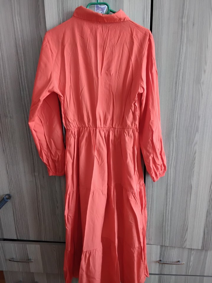 turuncu Uzun Kollu Salaş Elbise - Görsel 2