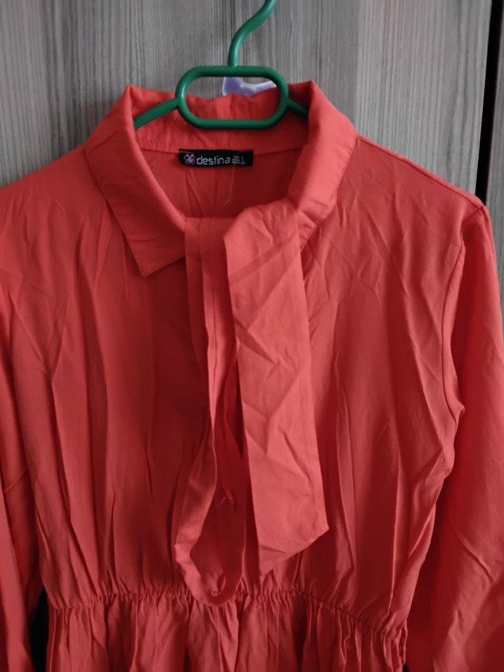 turuncu Uzun Kollu Salaş Elbise - Görsel 3