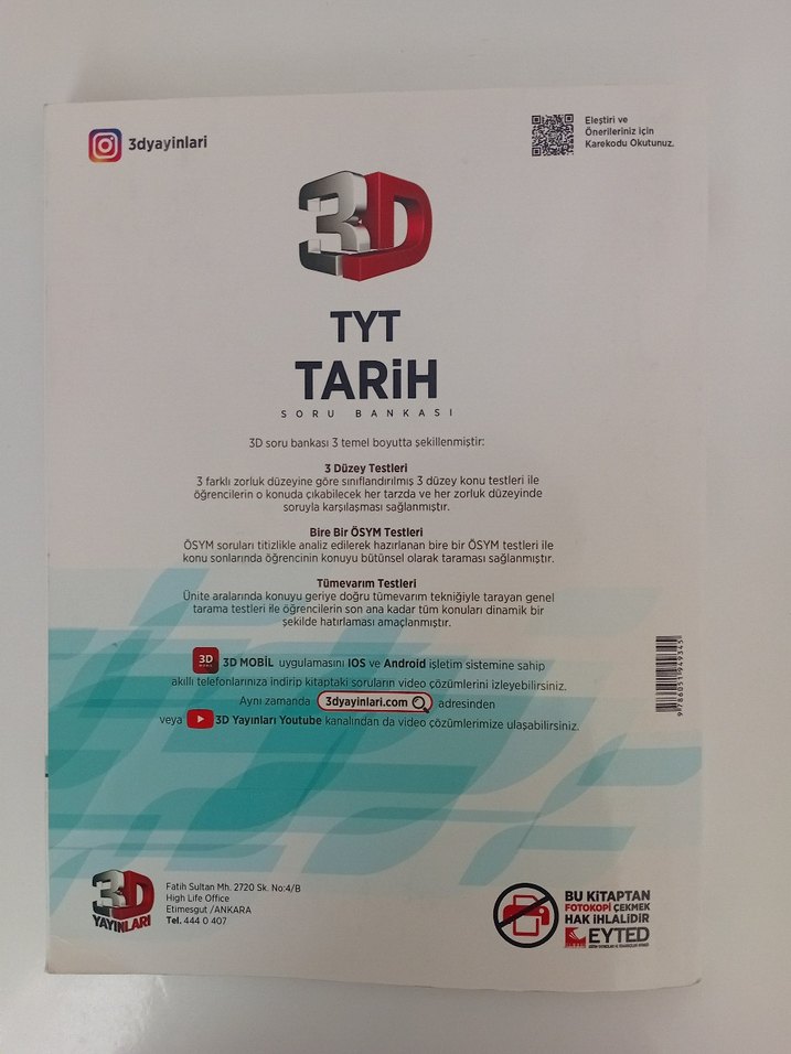 TYT Tarih Soru Bankası - 3D Yayınları - Görsel 2
