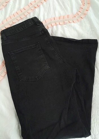 Kadın Siyah Midi Boy Bol Kesim Kot Pantolon - Görsel 2