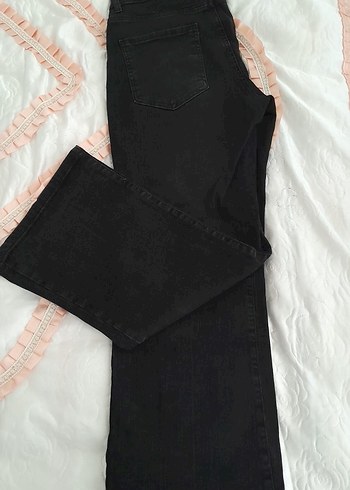 Kadın Siyah Midi Boy Bol Kesim Kot Pantolon - Görsel 5