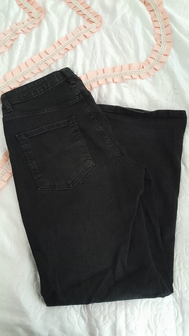 Kadın Siyah Midi Boy Bol Kesim Kot Pantolon - Görsel 2