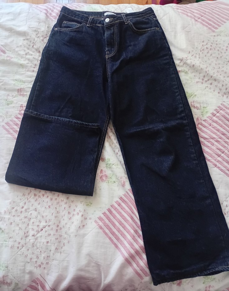 Kadın Lacivert Bol Kesim Midi Kot Pantolon - Görsel 2