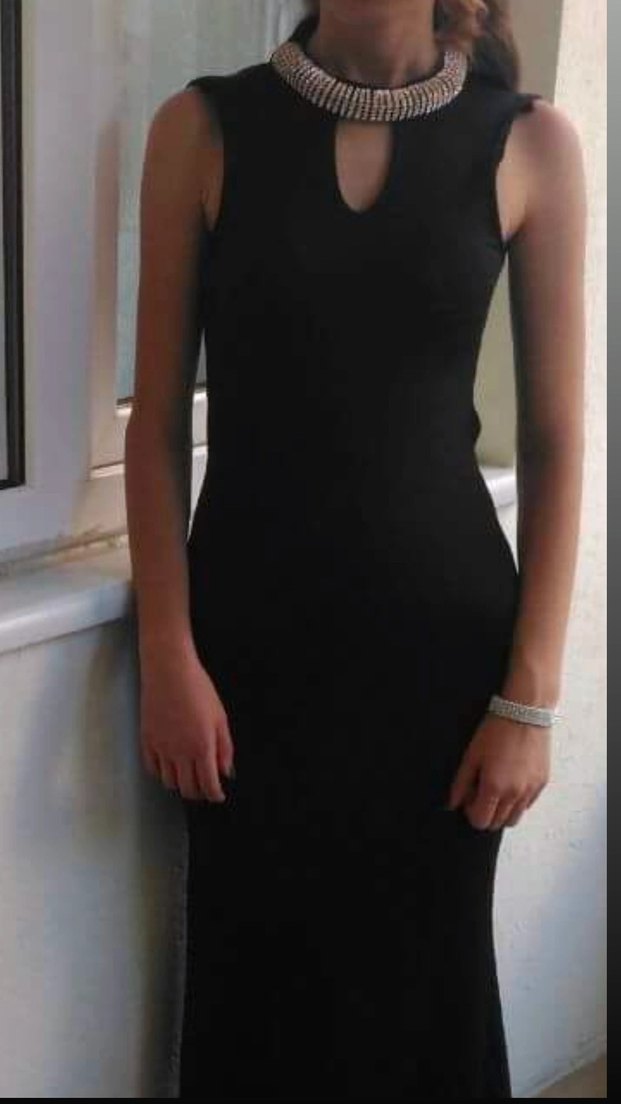 Dantel Detaylı Siyah Uzun Gösterişli Elbise - Görsel 2