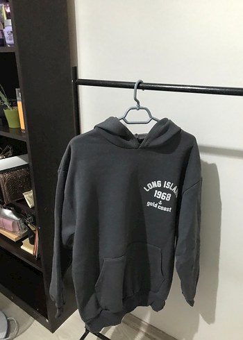 l Beden Gri Kapüşonlu Sweatshirt, Rahat Kesim, Baskılı