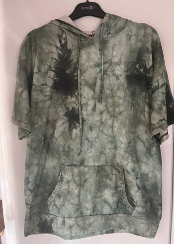 Gri Batik Desenli Kapüşonlu kadın Sweatshirt