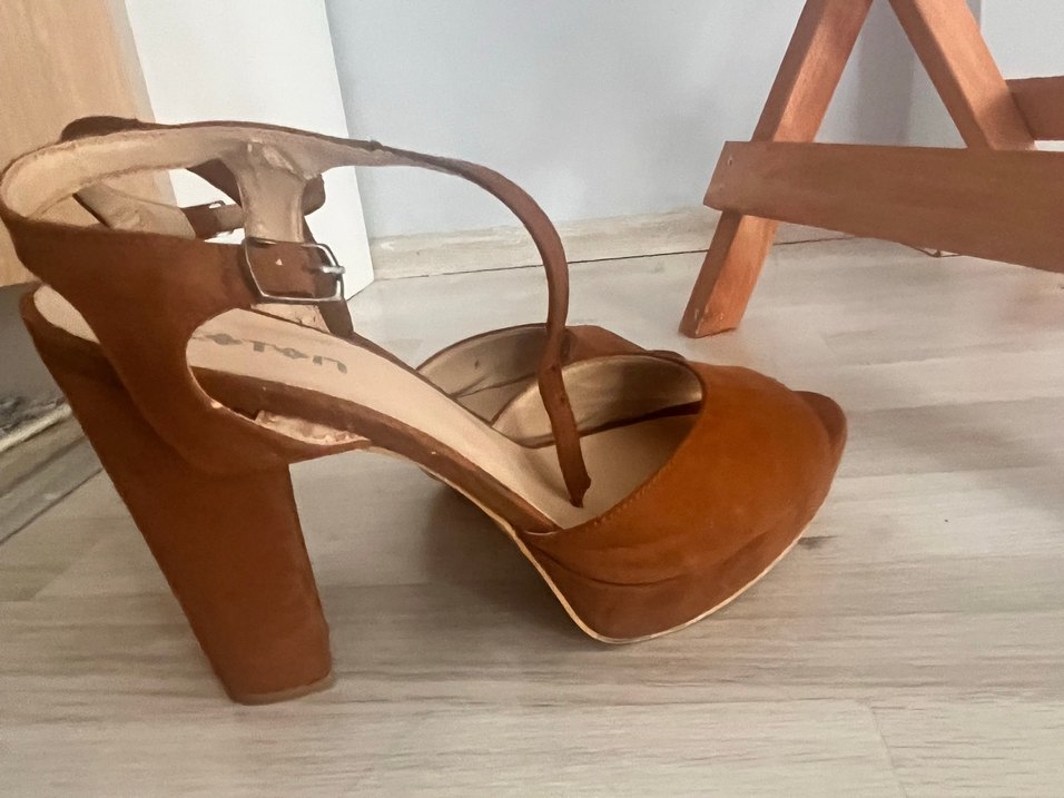 Bej Deri Platform Topuklu Kadın Ayakkabı - Görsel 2