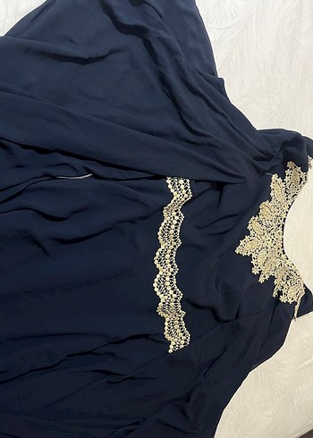 40 Beden Nakışlı Lacivert Midi Abiye Elbise