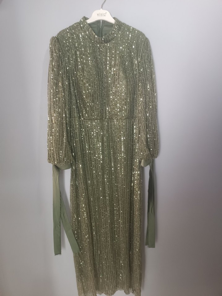 yeşil Uzun Abiye şalı ile gönderilir işlemedir yapıştırma değil - Görsel 3