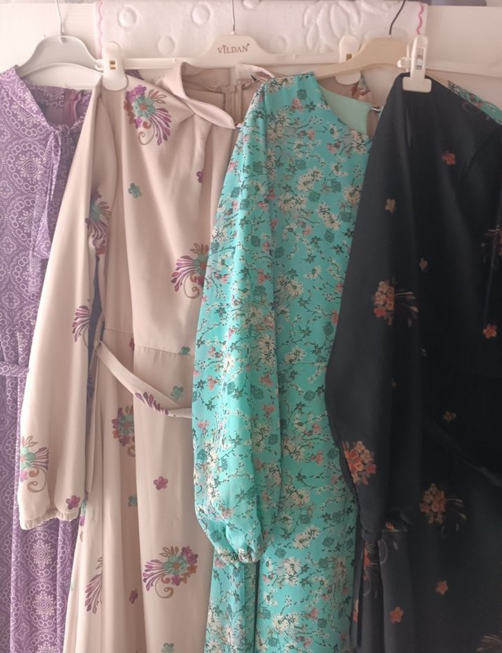 Desenli, V Yaka, Uzun, Salaş Bohem Elbise - Görsel 3