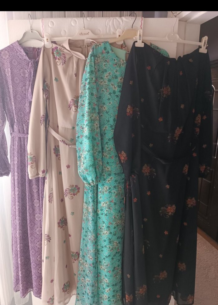 Desenli, V Yaka, Uzun, Salaş Bohem Elbise - Görsel 2