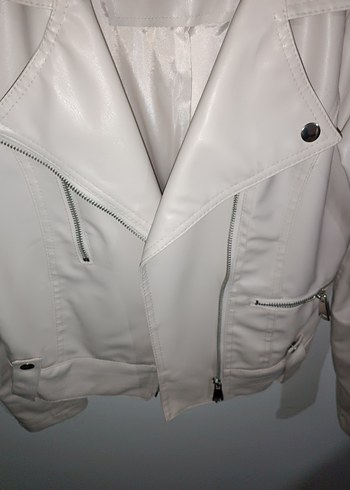 Beyaz Kadın Deri Ceket - Görsel 4