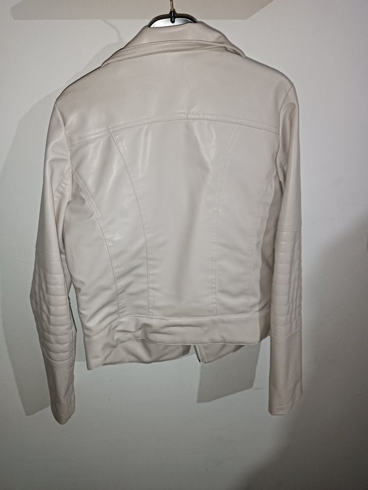 Beyaz Kadın Deri Ceket - Görsel 5
