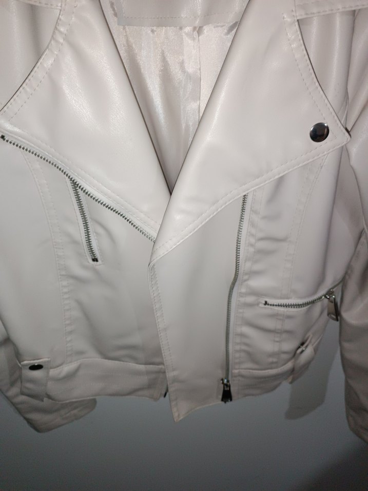 Beyaz Kadın Deri Ceket - Görsel 4