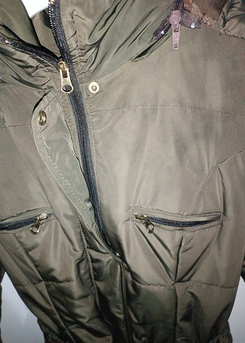 haki yeşili astarlı uzun 120 cm bayan mont 38 beden - Görsel 2