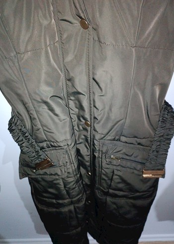 haki yeşili astarlı uzun 120 cm bayan mont 38 beden - Görsel 5