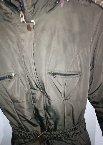 haki yeşili astarlı uzun 120 cm bayan mont 38 beden - Görsel 3