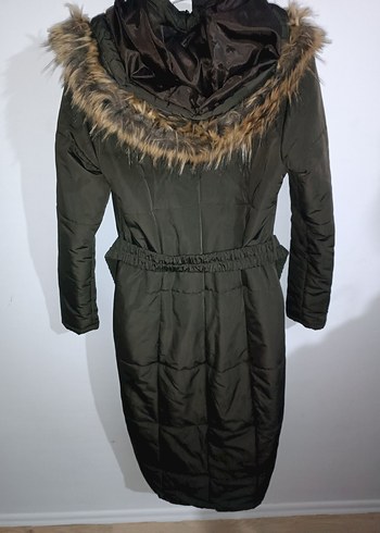 haki yeşili astarlı uzun 120 cm bayan mont 38 beden - Görsel 6