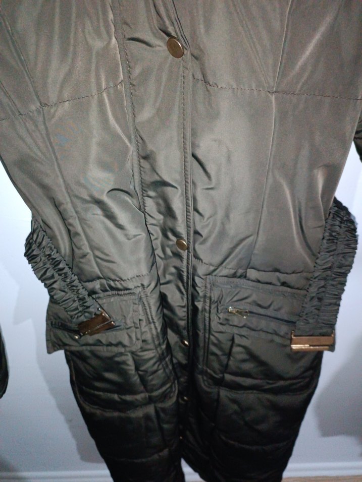 haki yeşili astarlı uzun 120 cm bayan mont 38 beden - Görsel 5