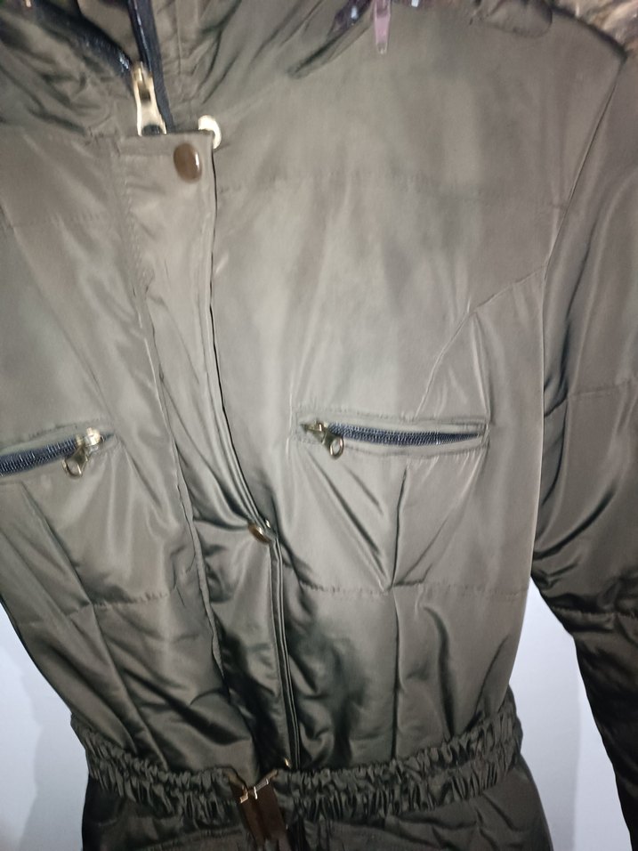 haki yeşili astarlı uzun 120 cm bayan mont 38 beden - Görsel 3