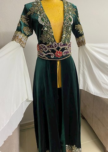 Yeşil Uzun Nakışlı Kadın Kınalık - Görsel 2