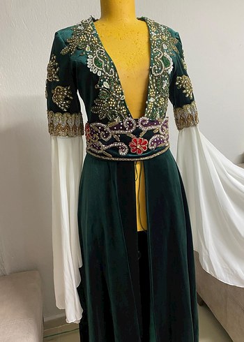 Yeşil Uzun Nakışlı Kadın Kınalık - Görsel 3