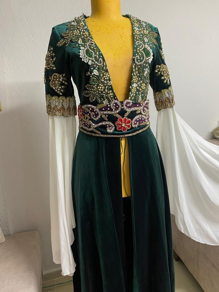 Yeşil Uzun Nakışlı Kadın Kınalık - Görsel 3