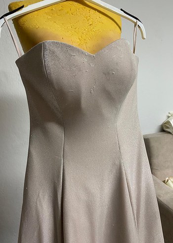 Bej Straplez Uzun Abiye Elbise - Görsel 3