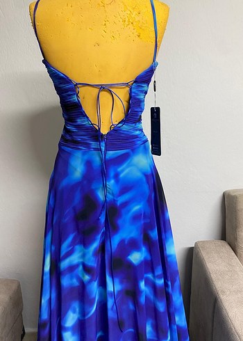 Mavi Drapeli Uzun Abiye Elbise - Görsel 5