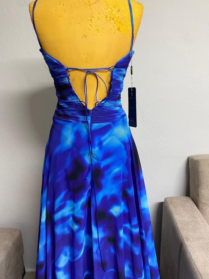 Mavi Drapeli Uzun Abiye Elbise - Görsel 5