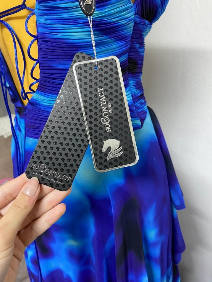 Mavi Drapeli Uzun Abiye Elbise - Görsel 4