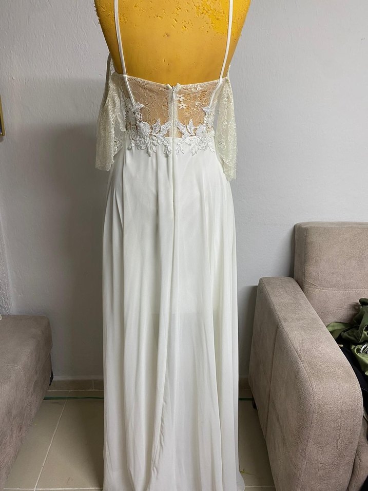 Dantel Detaylı Bohem Beyaz Uzun Gelinlik - Görsel 4