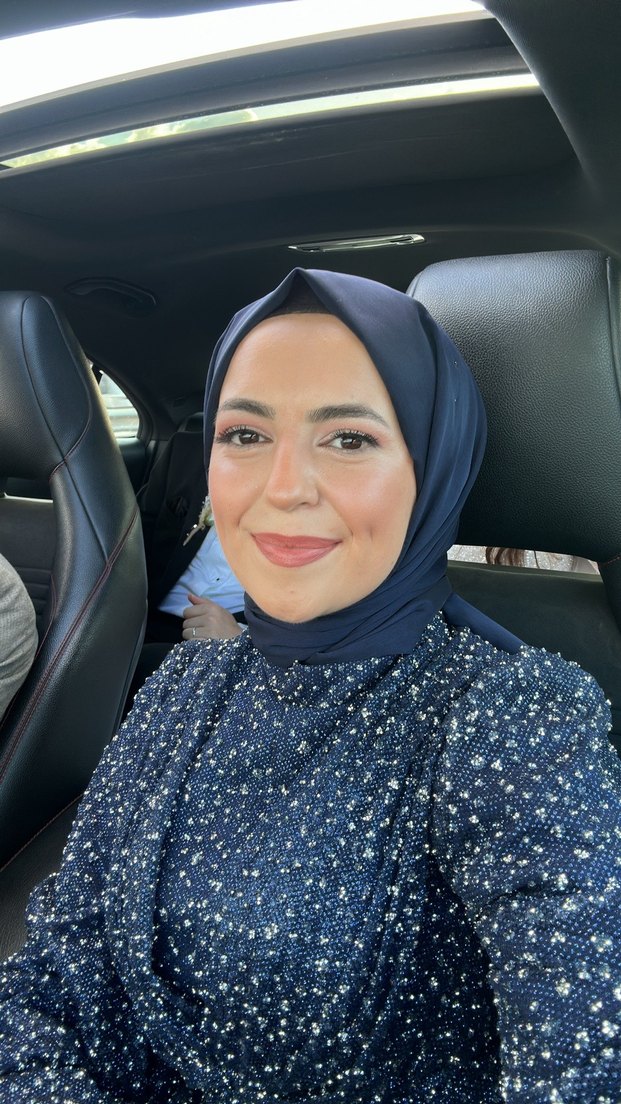 Lacivert Uzun Kol Drapeli Tesettür Elbise - Görsel 3